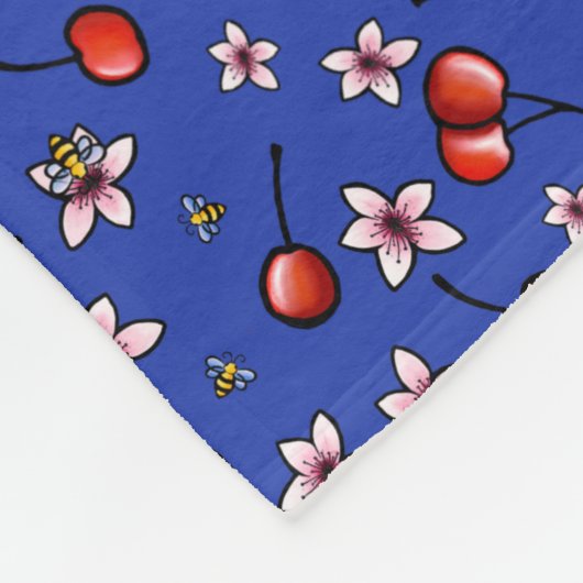 KiniArt Cherries Cherry Blossom Fleece Blanket (Ecke)