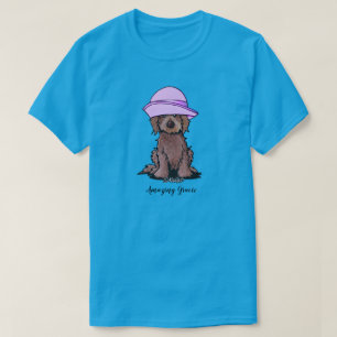 KiniArt Chocolate Goldendoodle Mädchen mit rosa Hu T-Shirt