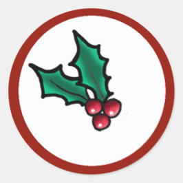 KiniArt Christmas Holly Runder Aufkleber