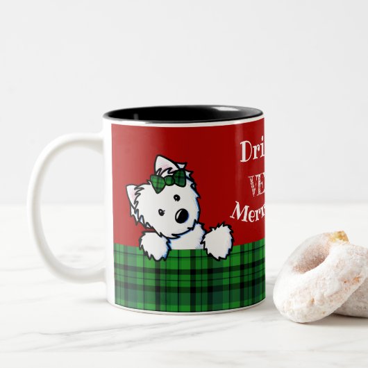 KiniArt Christmas Westies Zweifarbige Tasse (Mit Donut)