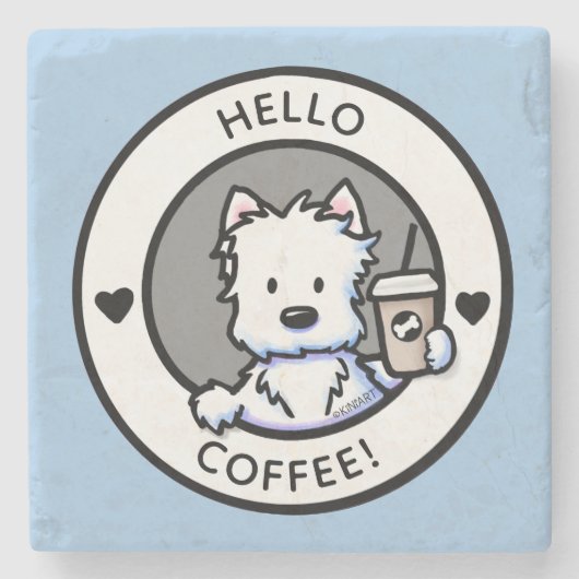 KiniArt Coffee Westie Stone Untersetzer (Vorderseite)