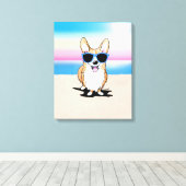 KiniArt Corgi Dog Beach Canvas Print Leinwanddruck (Insitu (Holzboden))