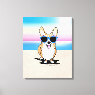 KiniArt Corgi Dog Beach Leinwanddruck