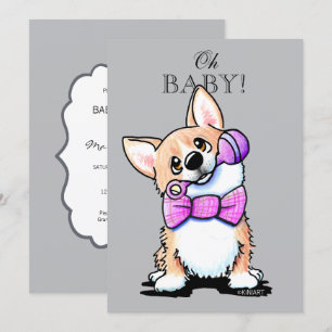 KiniArt Corgi Einladungen in Rosa und Grau