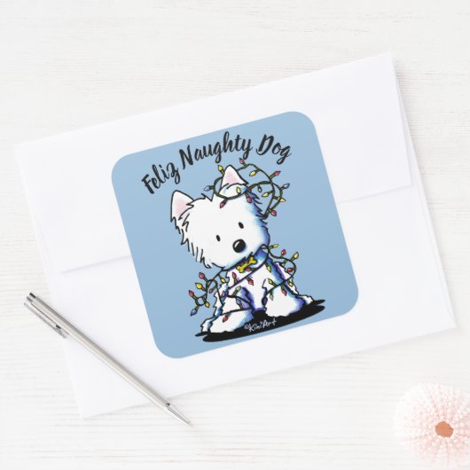 KiniArt Delighted Westie Quadratischer Aufkleber (Umschlag)