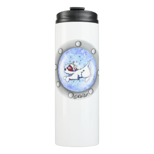 KiniArt Diving Westie Porthole Thermosbecher (Vorderseite)