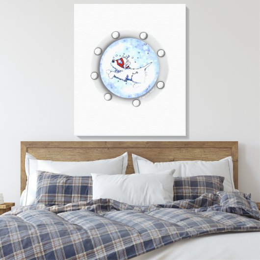 KiniArt Diving Westie Terrier Porthole Leinwanddruck (Insitu (Schlafzimmer))