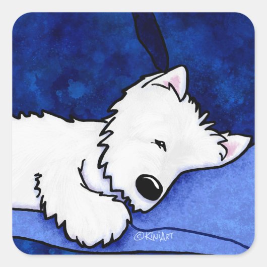 KiniArt Dog Tired Westie Square Sticker (Vorderseite)