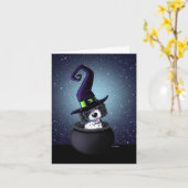 KiniArt Doodle Dog Hexe Halloween Karte (Gelbe Blume)