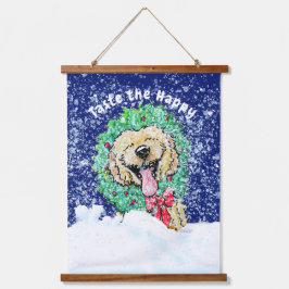 KiniArt DoodleMoji Goldendoodle Weihnachten Wandteppich Mit Holzrahmen