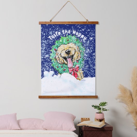 KiniArt DoodleMoji Goldendoodle Weihnachten Wandteppich Mit Holzrahmen (Schlafzimmer)