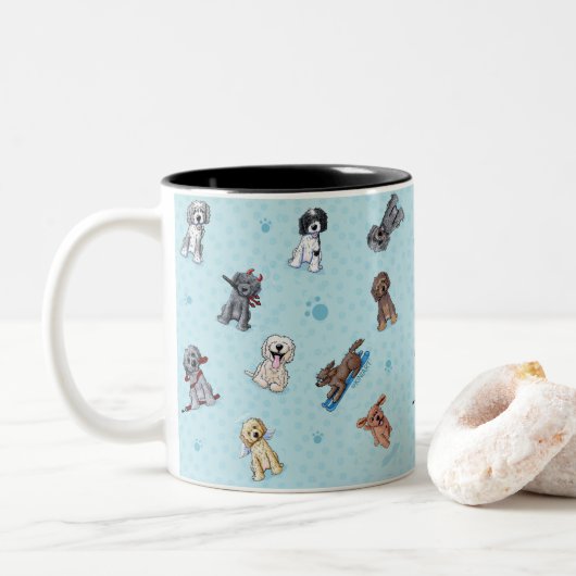 KiniArt Doodlemoji Goldendoodle Zweifarbige Tasse (Mit Donut)
