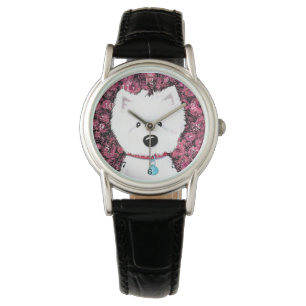 KiniArt Fluffy Westie Rosen Armbanduhr