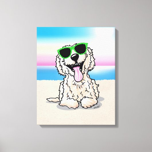 KiniArt Goldendoodle Dog Beach Canvas Print Leinwanddruck (Vorderseite)
