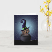 KiniArt Goldendoodle Witch Halloween Karte (Gelbe Blume)