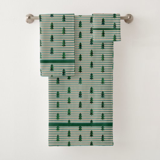 KiniArt Green Kariert Trees Badhandtuch Set (Insitu)