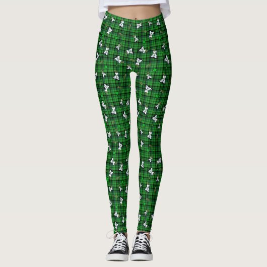 KiniArt Green Kariert Westies Leggings (Vorderseite)
