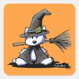 KiniArt Halloween Westie Witch Quadratischer Aufkleber