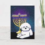 KiniArt Hanukkah Menorah Bichon Karte<br><div class="desc">KiniArt Bichon Frise Hanukkah Kunst von zeitgenössischen PUP Künstler,  Kim Niles. © Kim Niles,  KiniArt™ - Alle Rechte vorbehalten.</div>