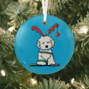 KiniArt Havanese Reindeer Glass Ornament