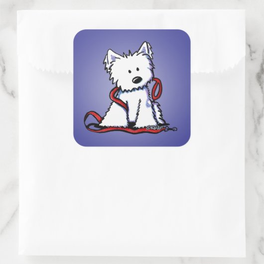 KiniArt Leash Westie Square Sticker (Tasche)