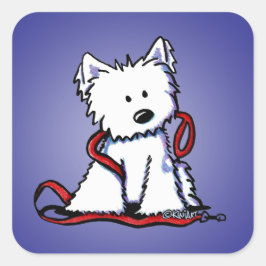 KiniArt Leash Westie Square Sticker
