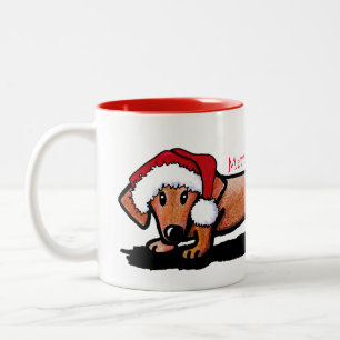 KiniArt Little Red Doxie Weihnachts-Tasse Zweifarbige Tasse