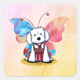 KiniArt Maltese Butterfly Quadratischer Aufkleber
