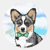 KiniArt Merle Corgi Runder Aufkleber (Vorderseite)
