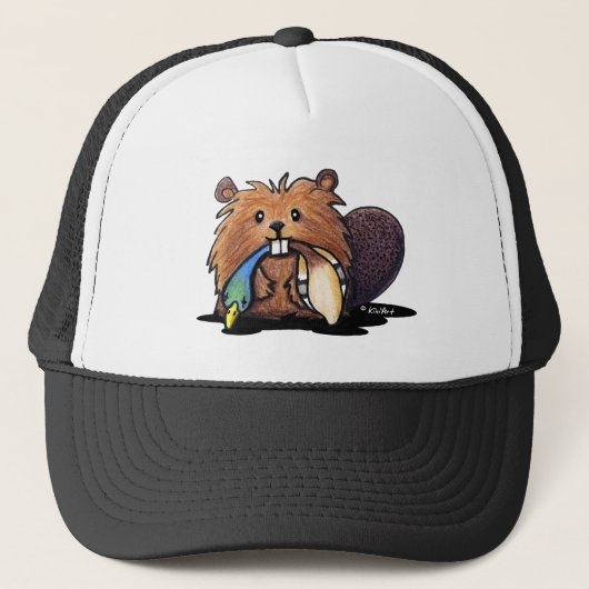 KiniArt Niedlich Beaver Hat Truckerkappe (Vorderseite)