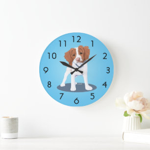 KiniArt Orange Brittany Dog Clock Große Wanduhr