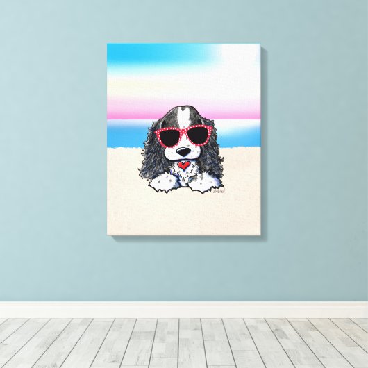 KiniArt Parti Cocker Spaniel Dog Beach Leinwand Pr (Insitu (Holzboden))