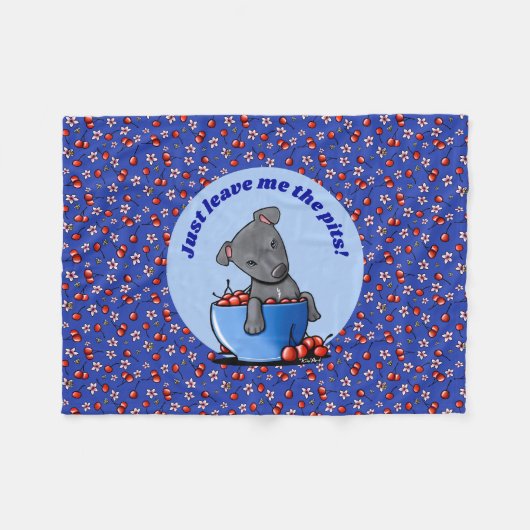 KiniArt Pitbull Puppy Cherries Fleece Blanket (Vorderseite (Horizontal))