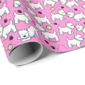 KiniArt Playful Westies Pink Geschenkpapier (Rolleneckpunkt)