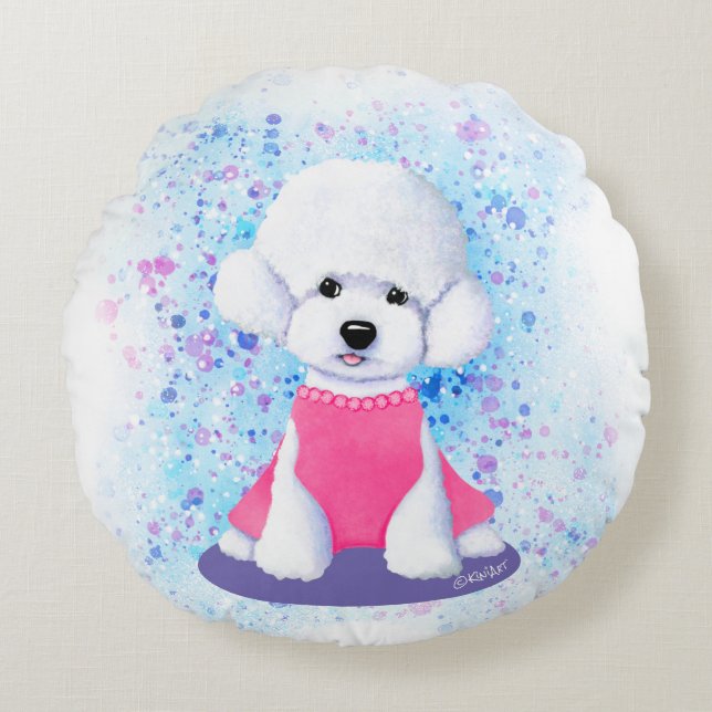 KiniArt Poodle Round Pillow Rundes Kissen (Vorderseite)