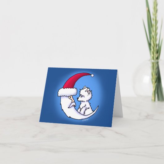 KiniArt Santa Moon Westie Feiertagskarte (Vorderseite)