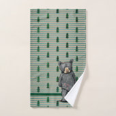 KiniArt Schwarzer Bär und Bäume Badhandtuch Set (Handtuch)