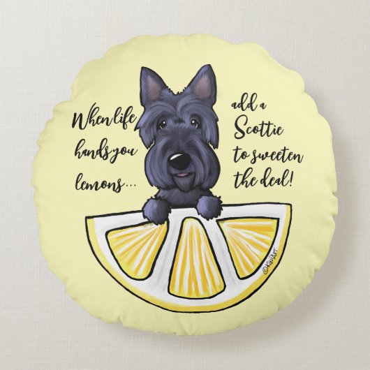 KiniArt Scottie Life Lemons Accent Pillow Rundes Kissen (Vorderseite)