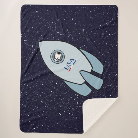 KiniArt Space Rocket Dog Westie Sherpa Blanket Sherpadecke (Vorderseite)