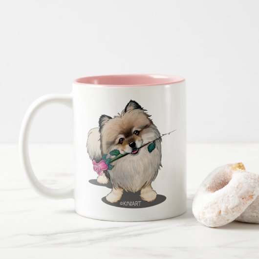 KiniArt Spitz Walter Portrait Zweifarbige Tasse (Mit Donut)