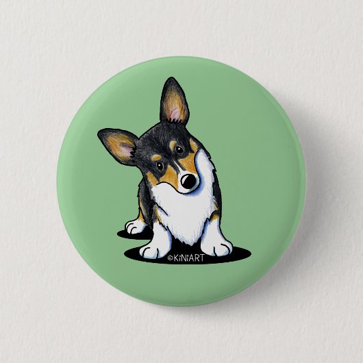 KiniArt Tri Curious Corgi Button (Vorderseite)
