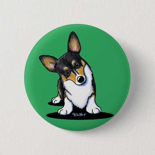 KiniArt Tri Curious Corgi Button (Vorderseite)