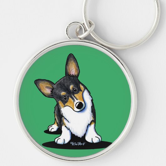 KiniArt Tri Curious Corgi Schlüsselanhänger (Vorne)