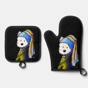KiniArt Vermeer Westie Ofenhandschuh- und Topflapp Ofenhandschuh & Topflappen-Set