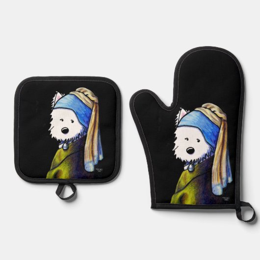 KiniArt Vermeer Westie Oven Mitt & Pot Holder Set (Vorderseite)