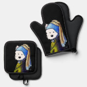 KiniArt Vermeer Westie Oven Mitt & Pot Holder Set (Vorderseite/Rückseite)
