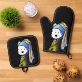 KiniArt Vermeer Westie Oven Mitt & Pot Holder Set (Oben Unten)