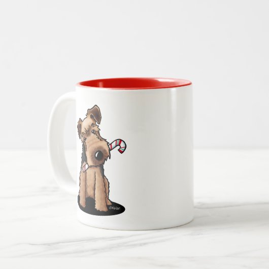KiniArt Welsh Terrier Weihnachten Zweifarbige Tasse (Vorderseite Links)