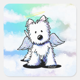 KiniArt Westie Angel Rainbow Quadratischer Aufkleber