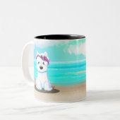 KiniArt ™️ Westie Beach Blossom Zweifarbige Tasse (Vorderseite Links)